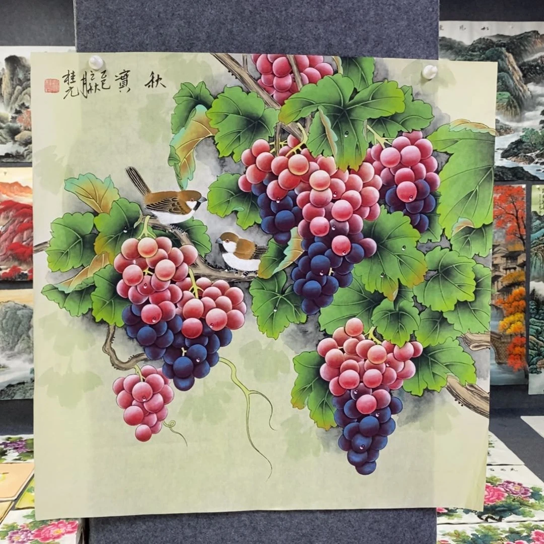 国画一****店尺寸68✖️68精品工笔葡萄手绘画