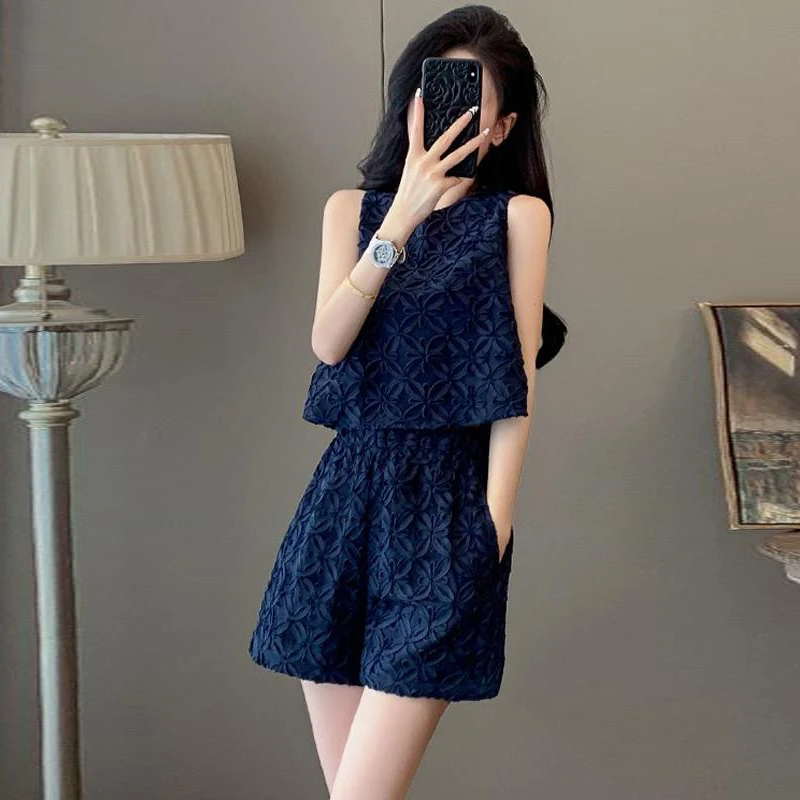 2025夏季新款时尚套装气质高级感无袖上衣高腰短裤两件套