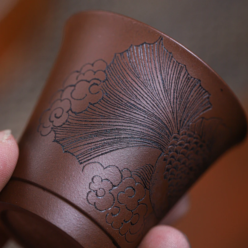 手工杯 | 宜兴紫砂  九斋鱼乐手工闻香杯