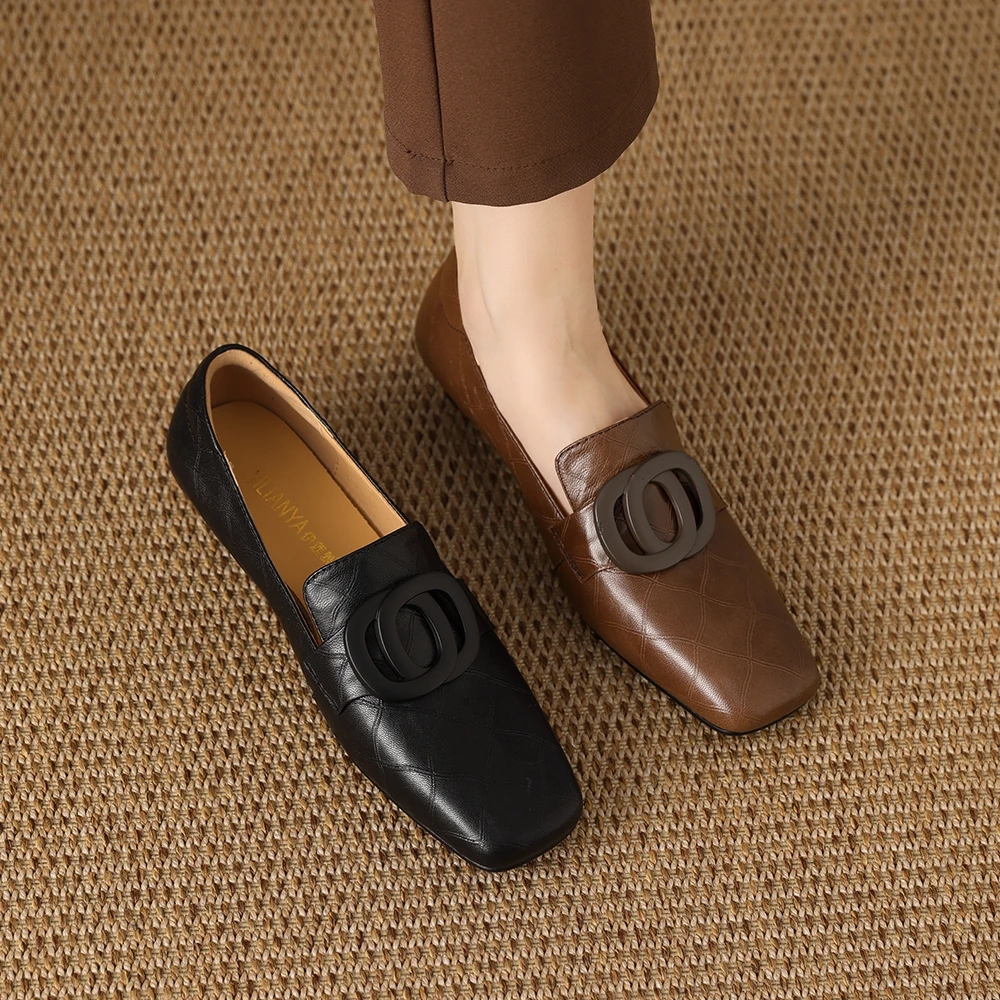 990-12真皮单鞋新款中口大码女鞋法式复古休闲妈妈小皮鞋