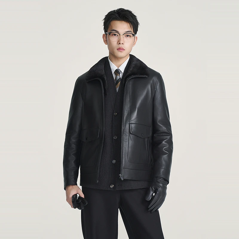 安正男装商场同款25年冬装皮衣ALFD2WP05A9