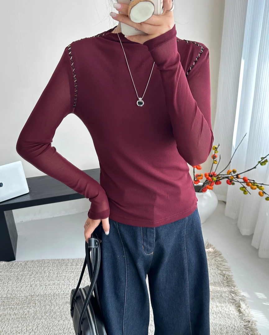 【锦衣服饰】DM 2432百搭显瘦钉珠半高领打底