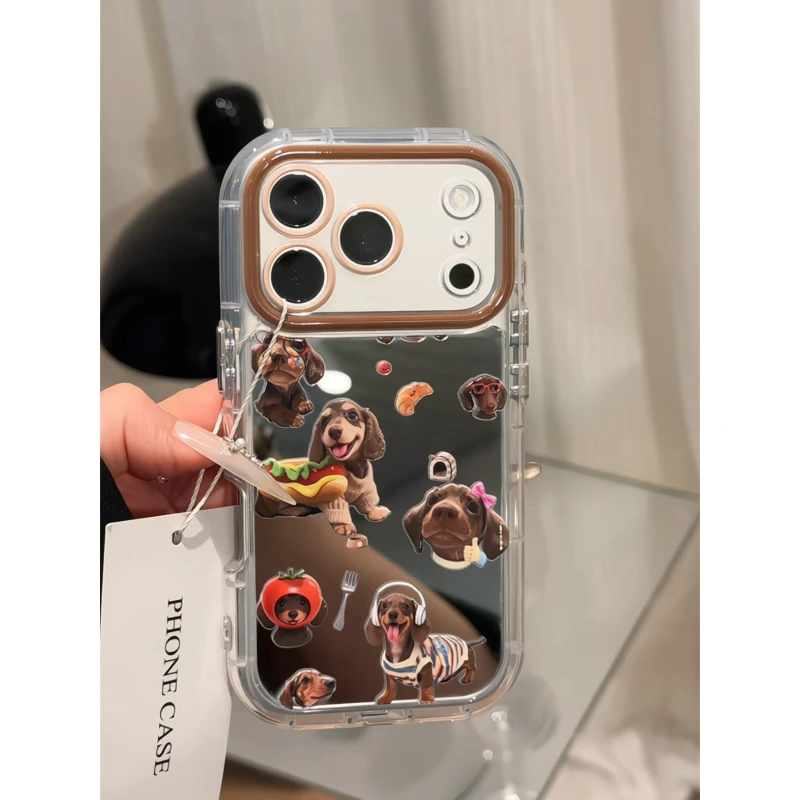 汉堡腊肠狗适用苹果17pro手机壳16pm镜面oppo小众华为p女奶油小米