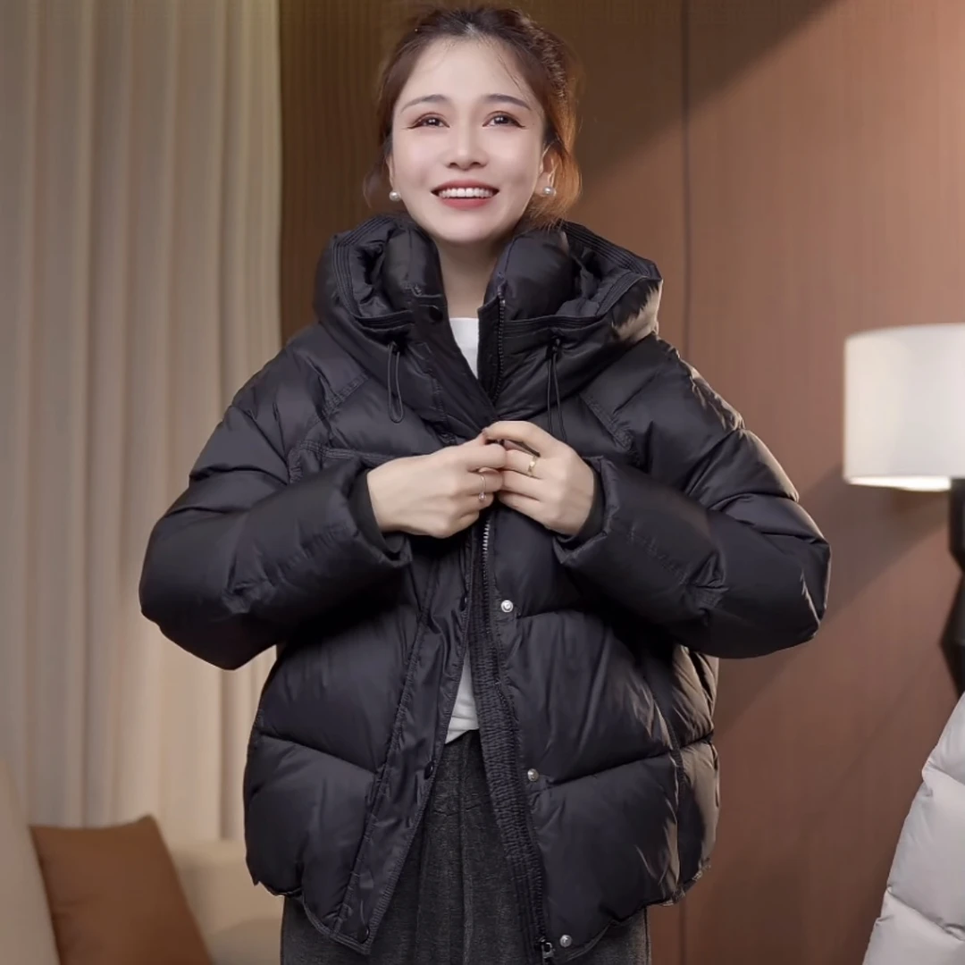 2025泡芙新款洋气韩系白鸭绒羽绒服女加厚连帽外套