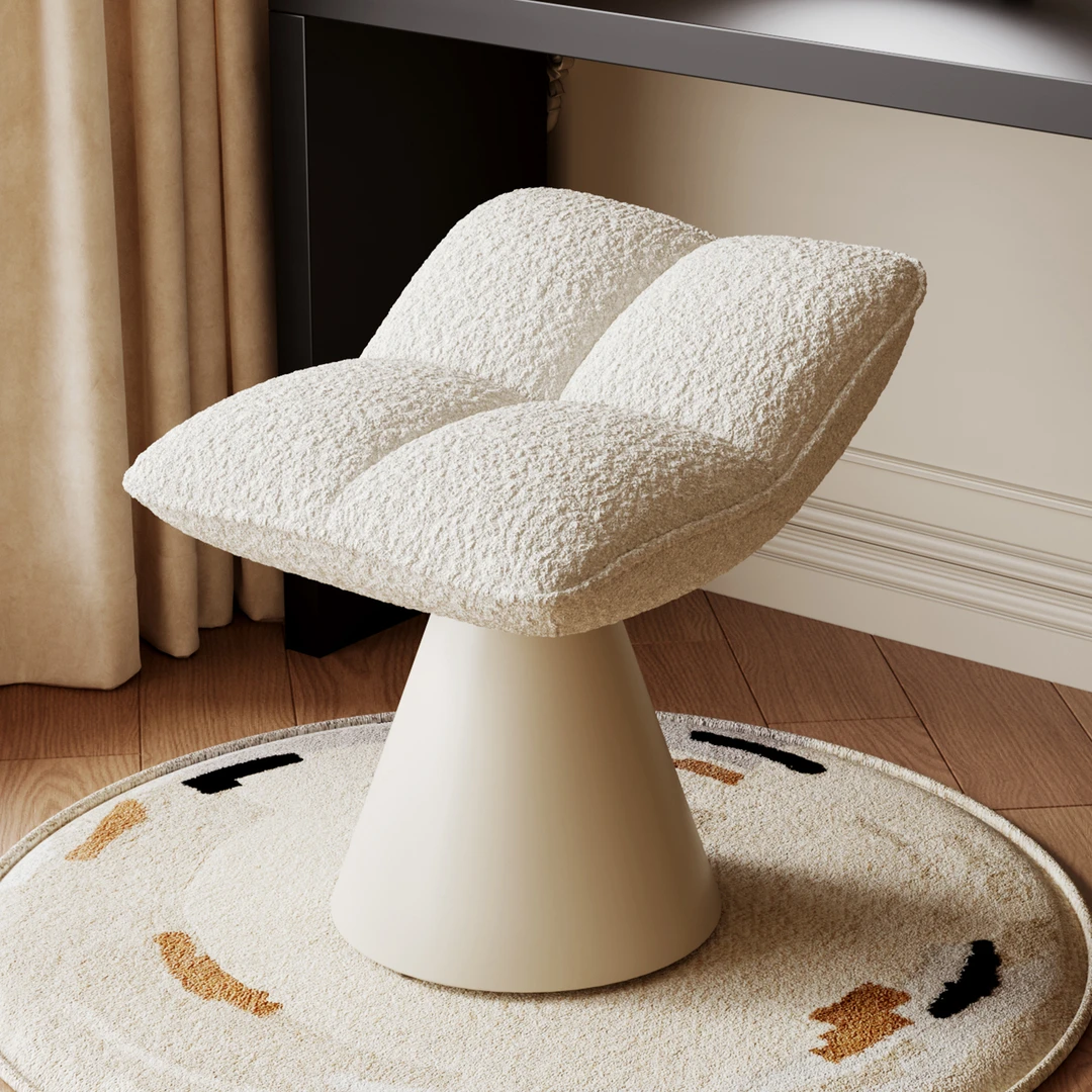 可旋转卧室化妆椅女生家用不占空间轻奢高颜值梳妆椅奶油风化妆凳