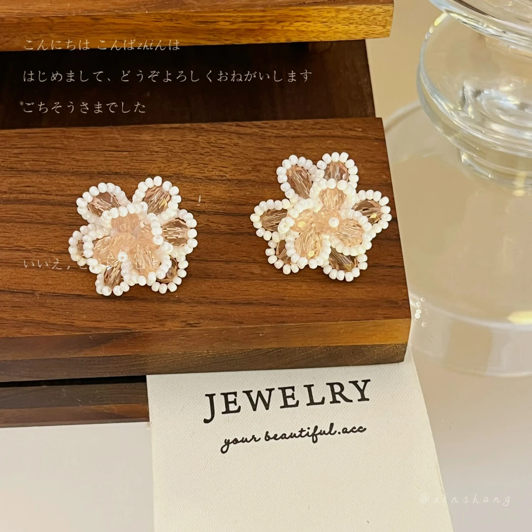 铜合金树脂耳饰 【樱花少女】粉色花朵耳钉超仙精致小众耳环耳饰