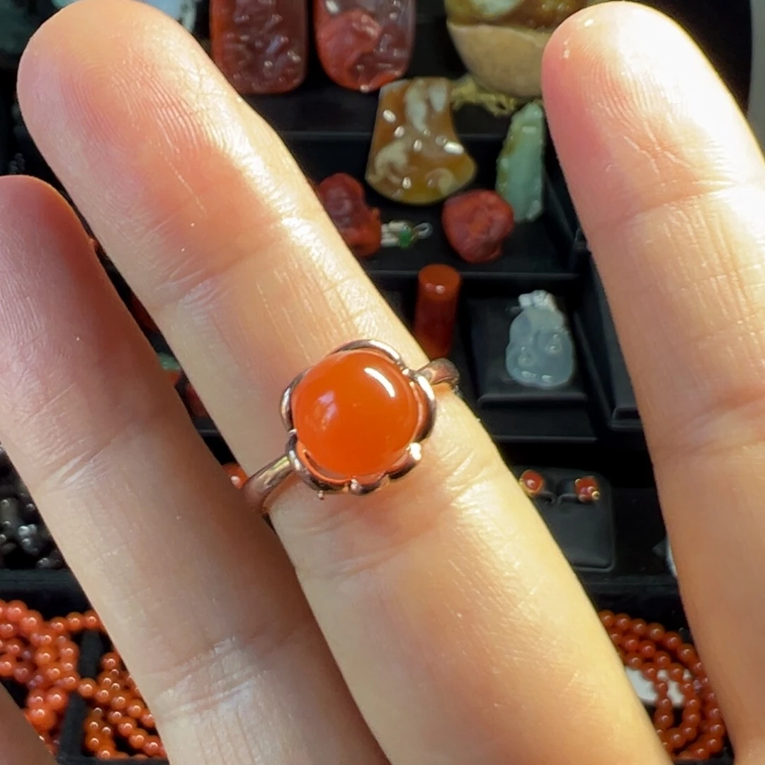 南红玛瑙银S925镶嵌戒指