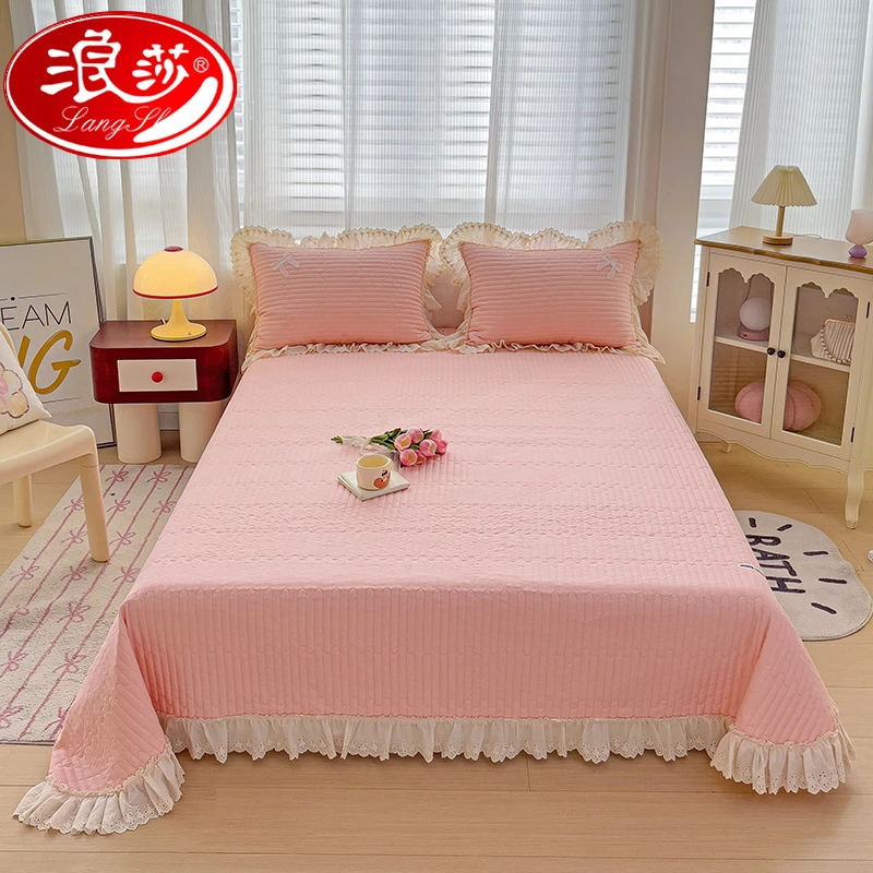 浪莎2025新款纯棉单件床盖夹棉绗缝榻榻米三件套防滑垫可机洗