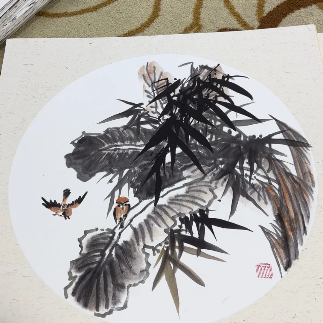 国画斗方卡纸花鸟