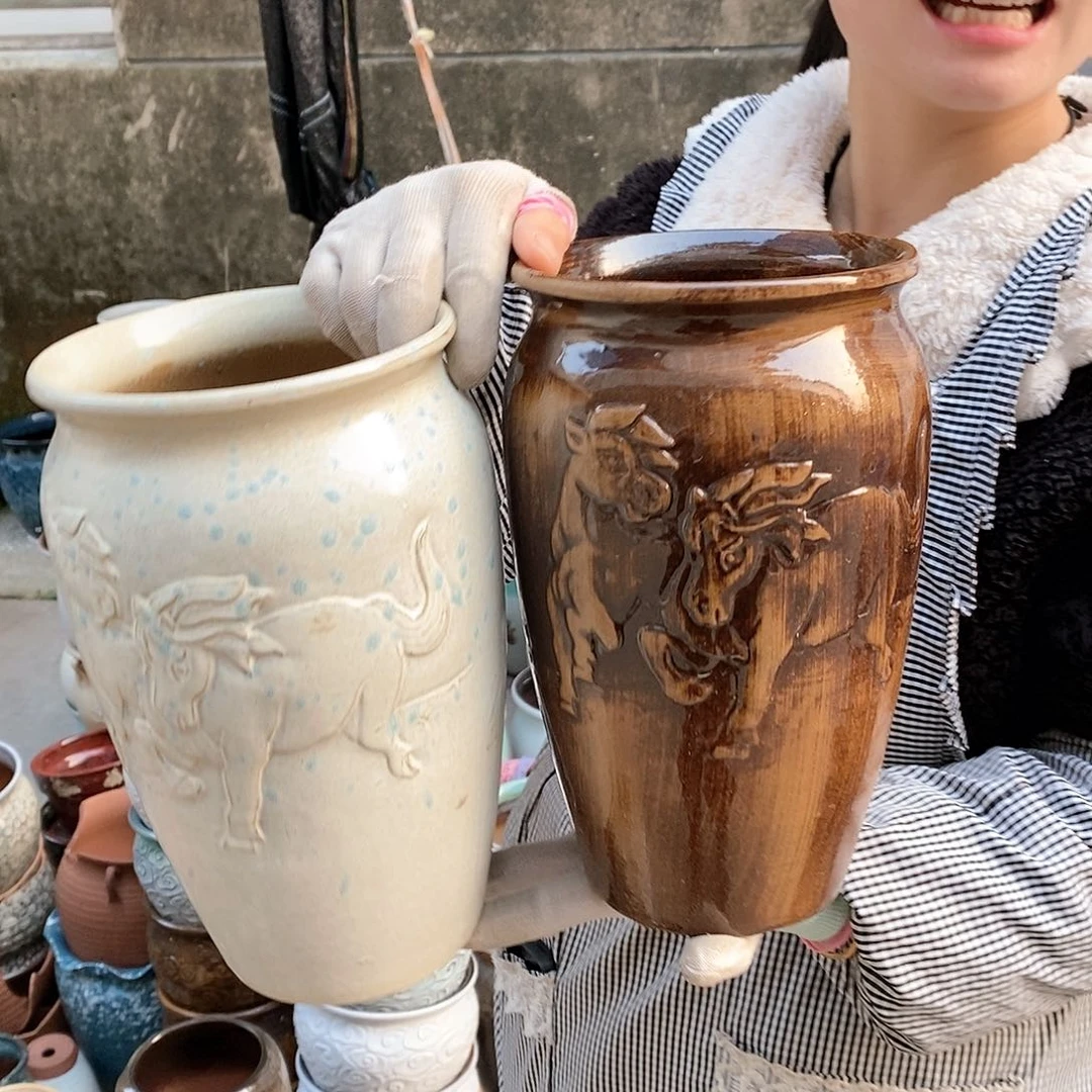红泥花盆瑕疵口15高25