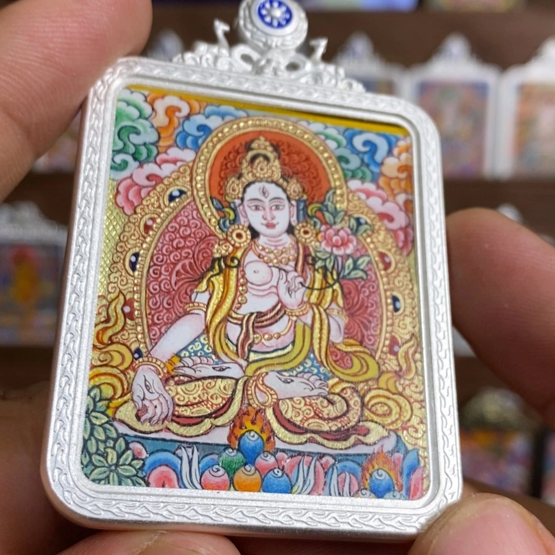 吊坠白度母，热贡《纯手绘，真金，真矿料》唐卡