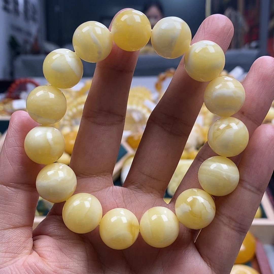 未镶嵌琥珀珠宝奇石15浓白花蜡圆珠29.05