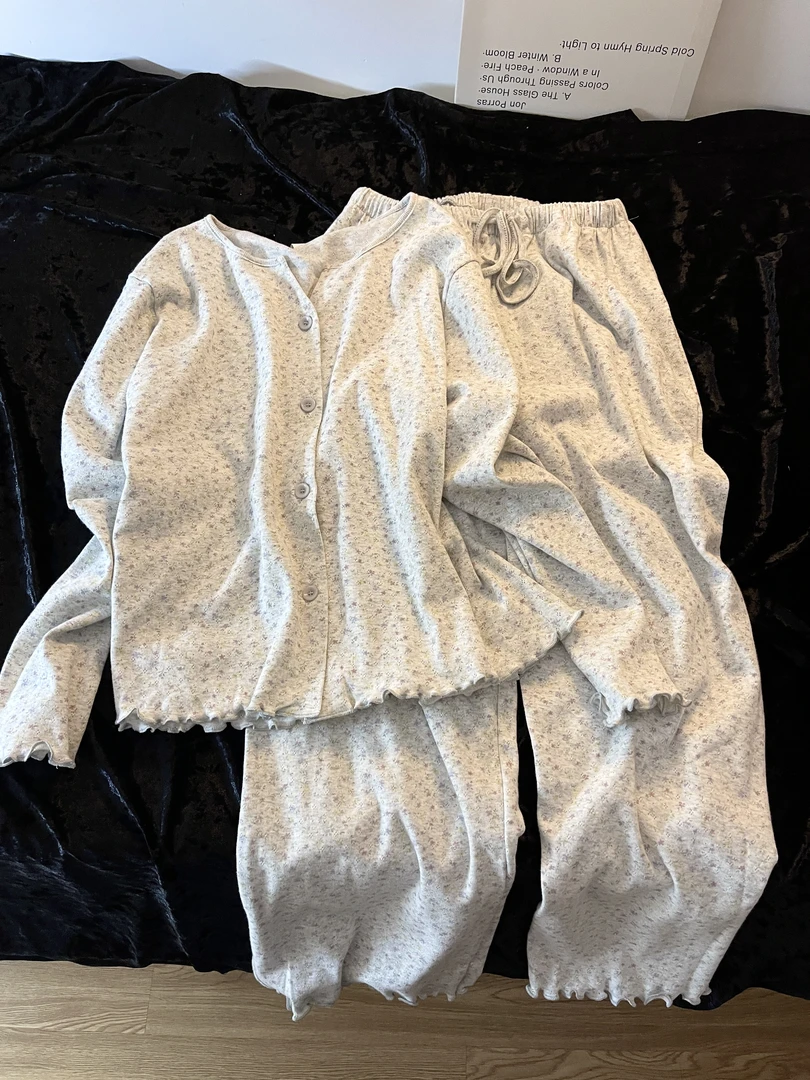 少女碎花森系甜妹针织软糯睡衣女春秋居家宽松大码可外穿居家套装