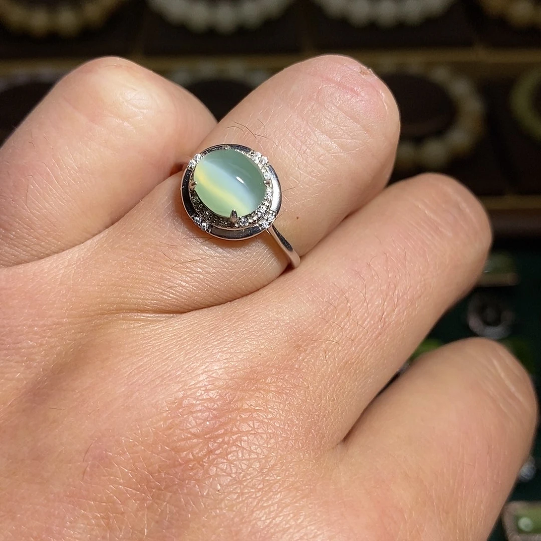 【闪购商品】银S925镶嵌戒指和田玉（碧玉）