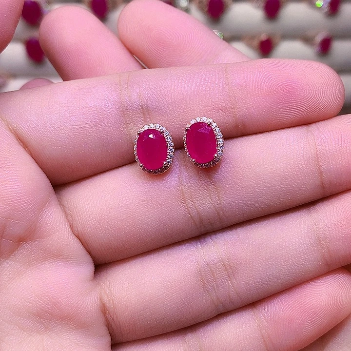 耳饰银S925镶嵌红宝石