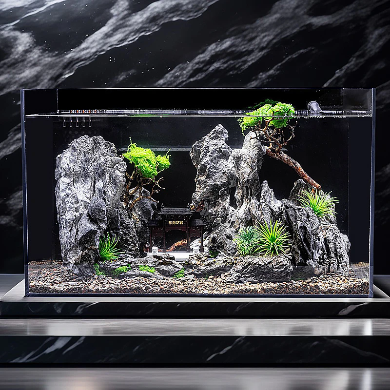 (假山直播间）鱼缸造景骨架一物一拍鱼缸造景一体成品青龙石造景