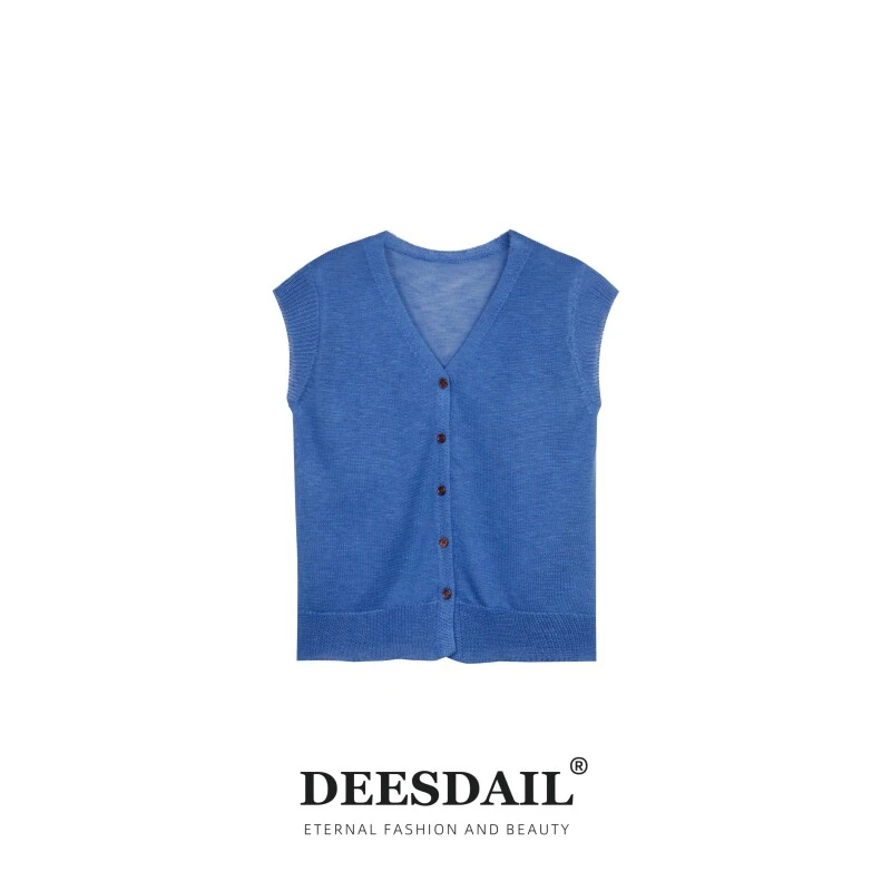 【316】DEESDAIL设计师克莱因蓝纽扣上衣显瘦t恤女2025新款Y265