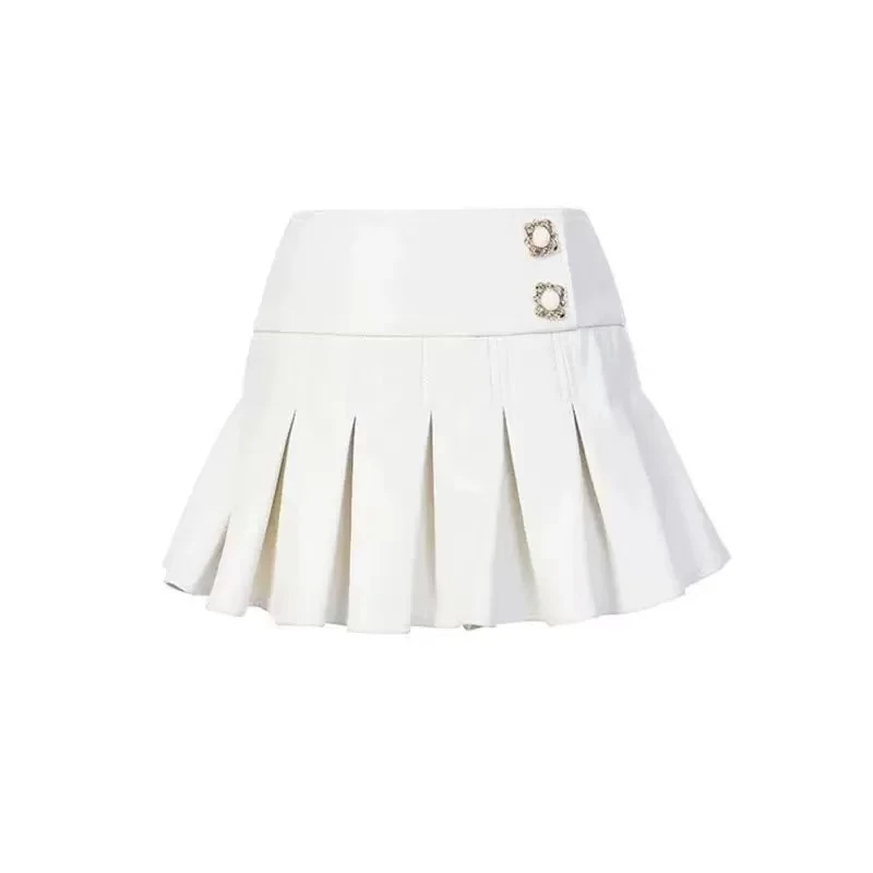 【DE MYSTERE】拉家春新款淡雅白色高腰皮裙GQW68129-1