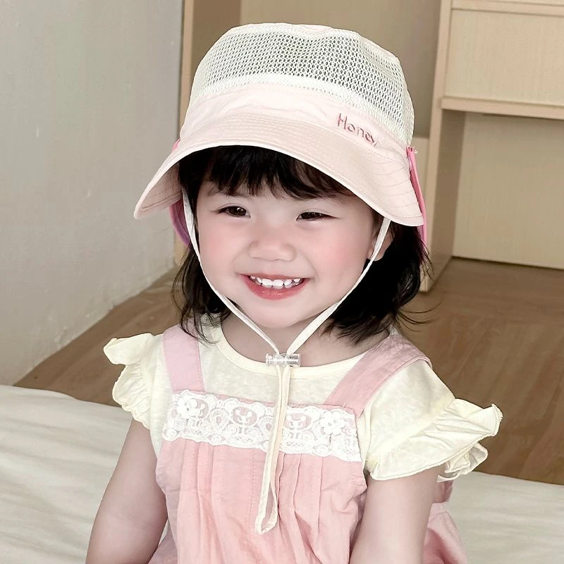 大檐卡通风男透气网眼卡通帽子夏季宝宝女宝婴儿薄款速干防晒帽韩