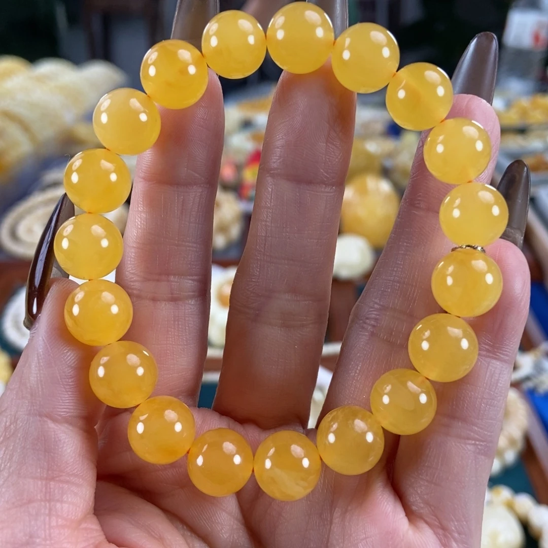 柿***意琥珀未镶嵌珠宝奇石10圆珠13.63