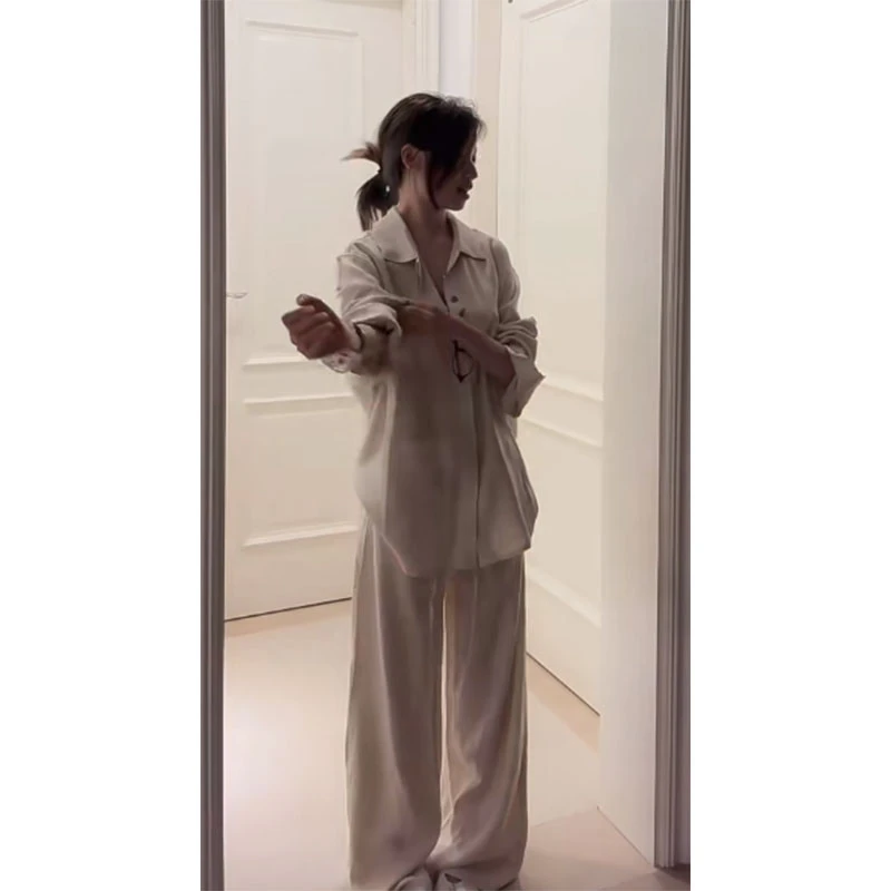 2025秋季新款修身显瘦气质时尚宽松慵懒长袖上衣休闲百搭直筒长裤