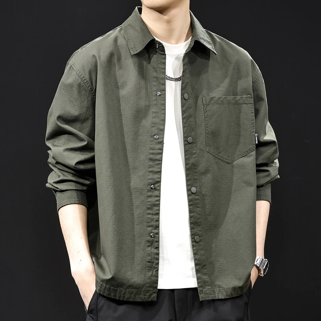 复古百搭休闲衬衫男外套2025新款春季衣服大码男士高端上衣春秋款