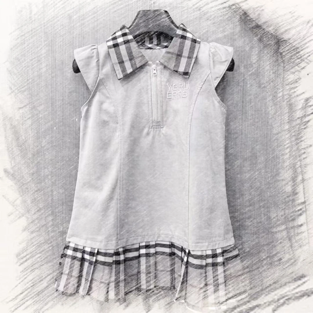 【轻奢格子】88367儿童女童夏季新款时尚洋气经典POLO领无袖连衣裙