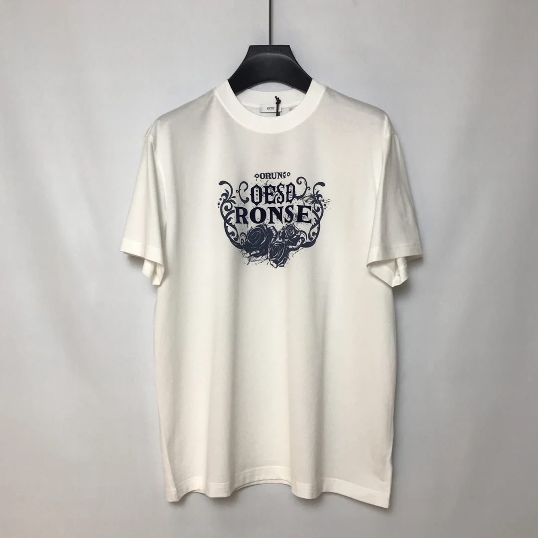 Dite/迪特 字母花朵设计宽松版型的白色休闲圆领短袖T恤 2521002