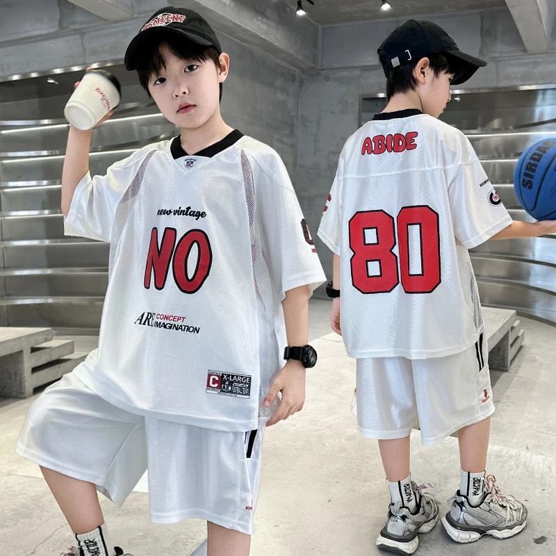 男童夏季轻薄速干篮球服套装2025新款中大童宽松休闲两件套青少年