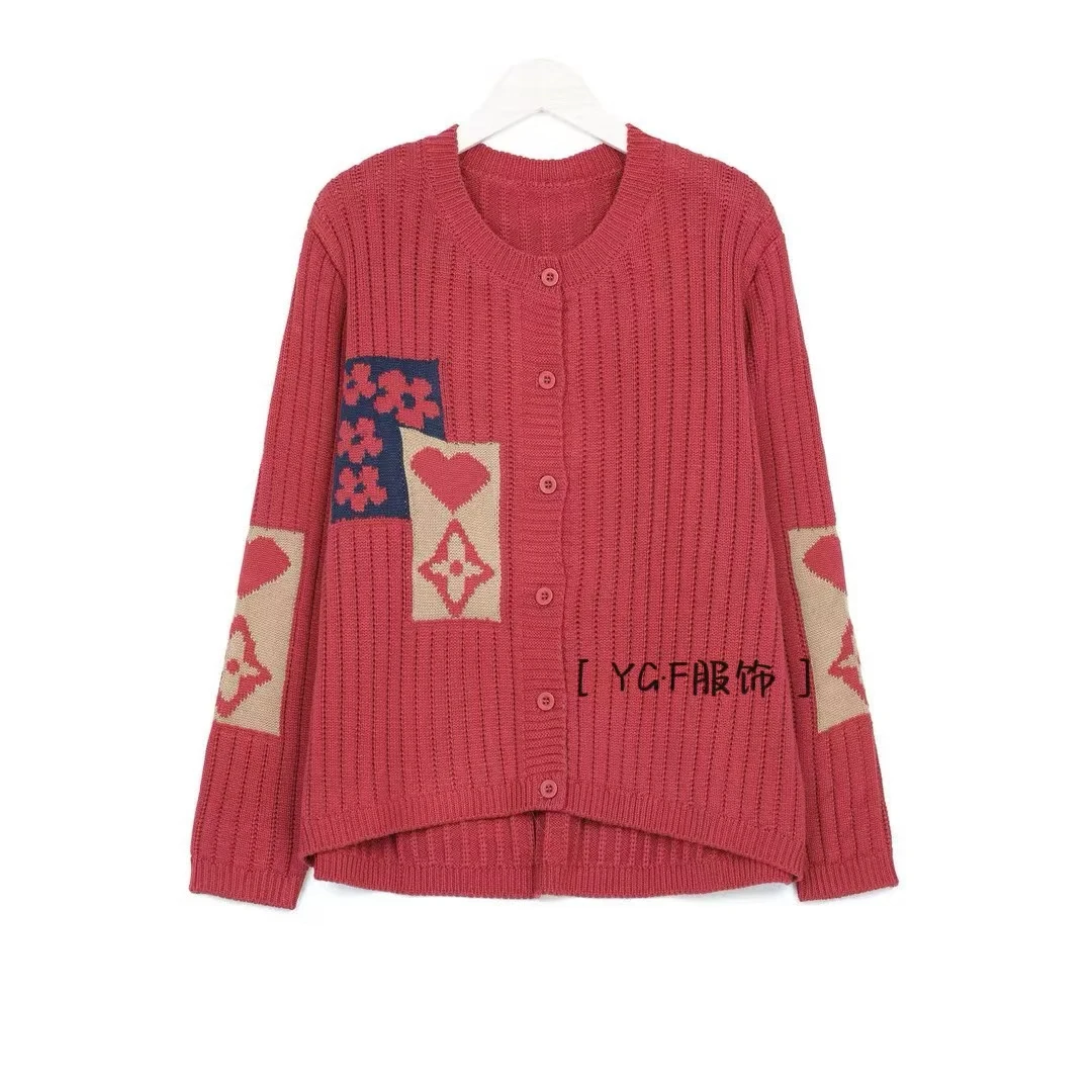 春秋新款文艺气质百搭时尚圆领提花棉线（爱心）针织开衫