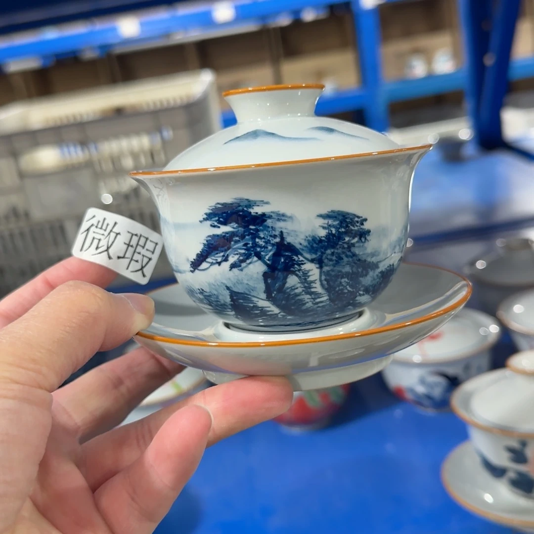 釉下手绘茶具微瑕