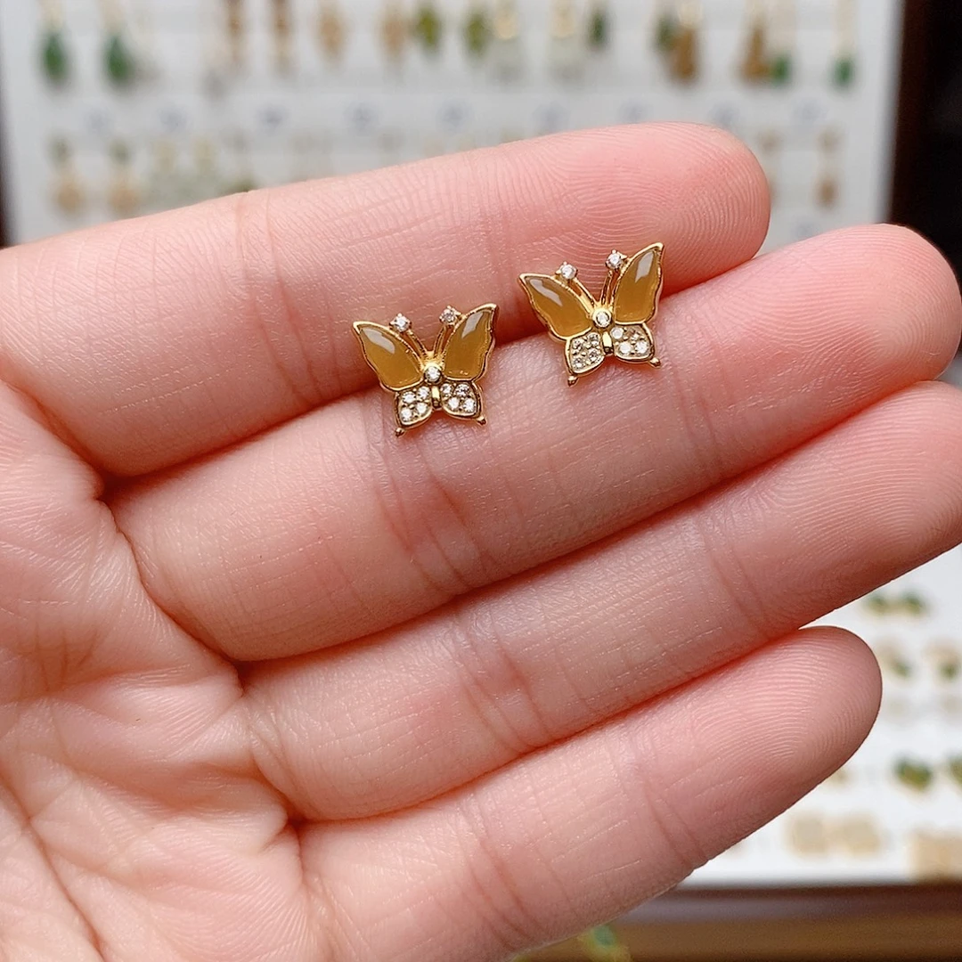 和田玉银S925镶嵌耳饰