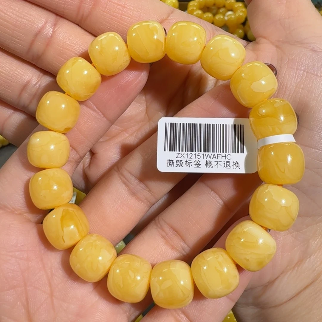 琥珀手链未镶嵌12m焦皮同料老型花蜡手串19.3