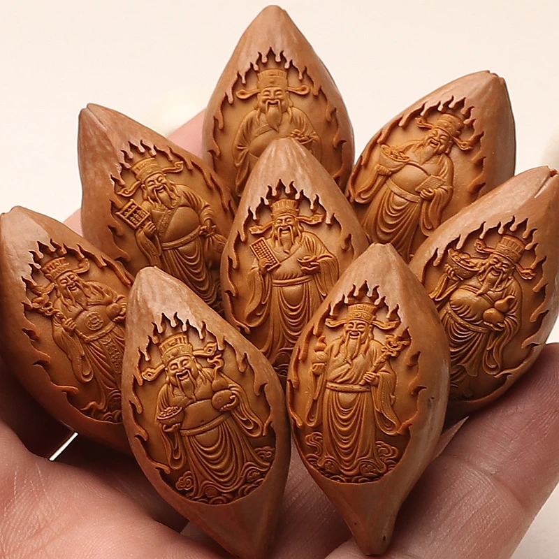 橄榄核手工雕刻大籽2.0cm尺寸整身八大财神聚宝招财原皮梅林20×36