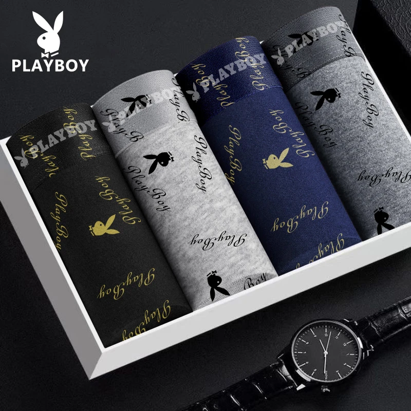 PLAYBOY/花花公子棉质运动内裤个性大码男士舒适贴身四季透气平角