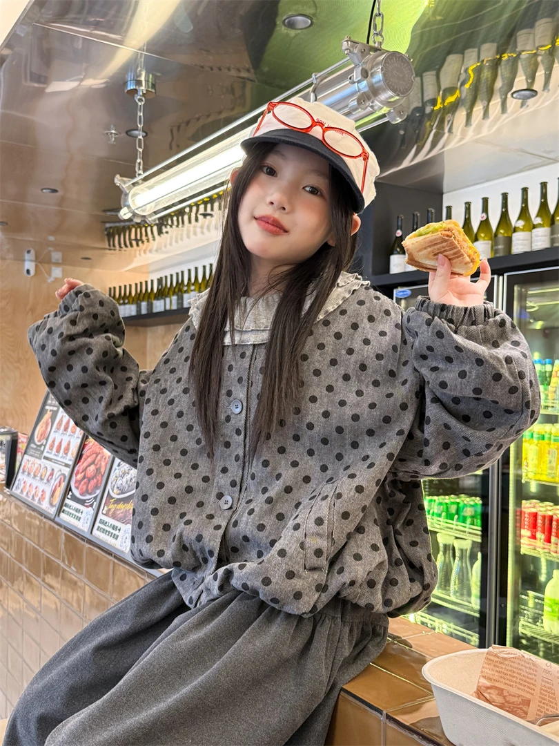 2025秋季童装女童外套新款韩版满印波点宽松休闲上衣潮72303