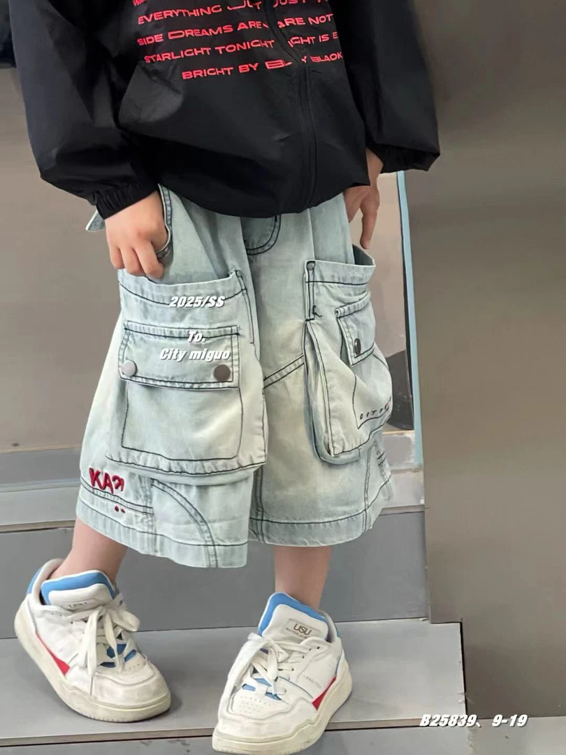 【夏日牛仔裤】蒙蒙潮童2025夏款米果大口袋设计牛仔中裤