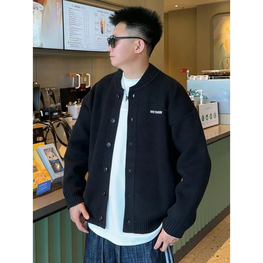 FAVMARTHA.2025年秋季新款棒球领针织开衫纯色宽松休闲慵懒高级感