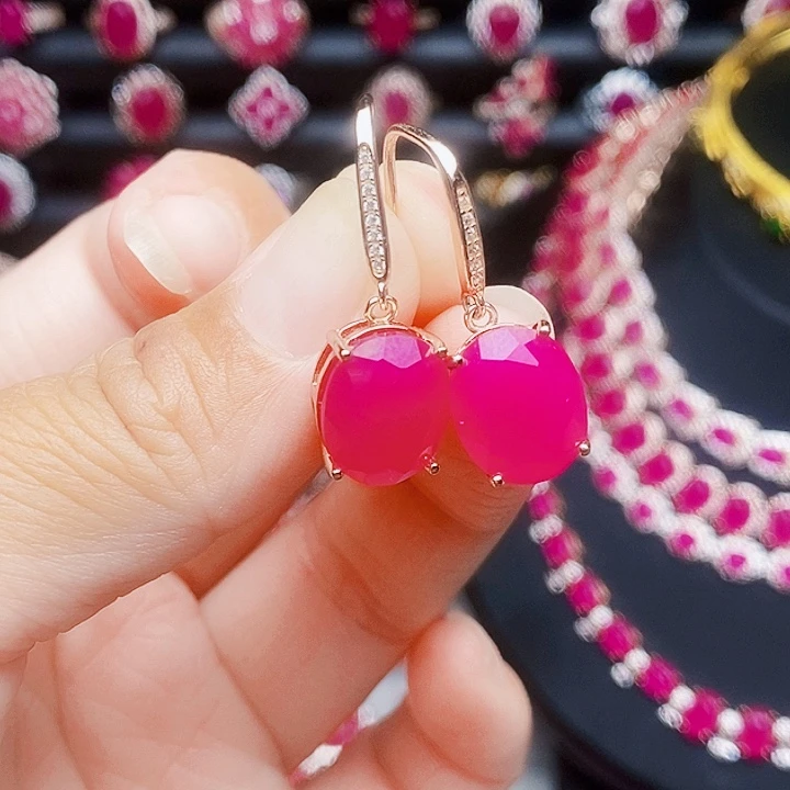 耳饰红宝石银S925镶嵌