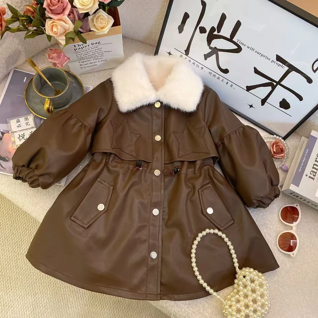 Y2【悦禾】冬装女童小香风儿童洋气童装秋冬气质皮衣毛领套装6799