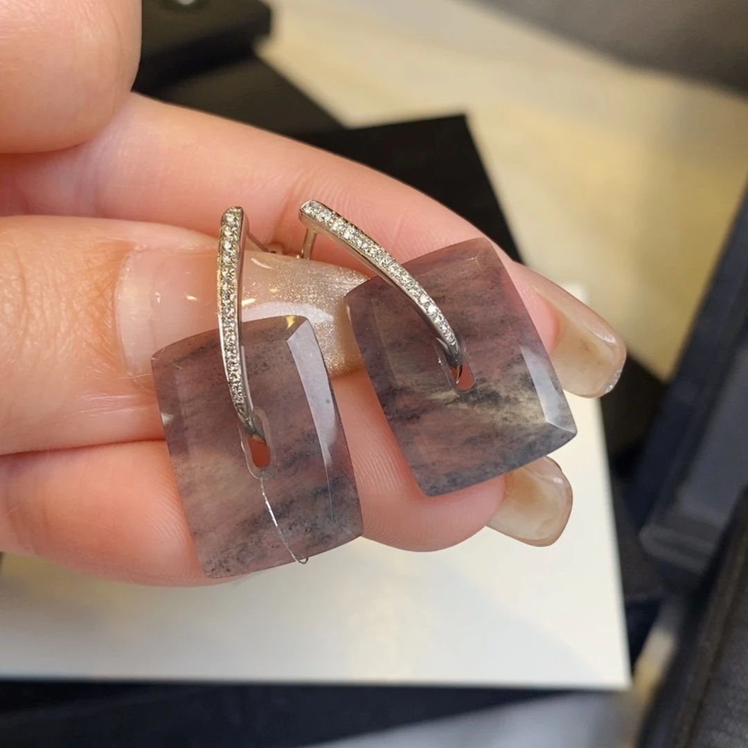 翡翠耳饰18K金镶嵌黑冰方糖