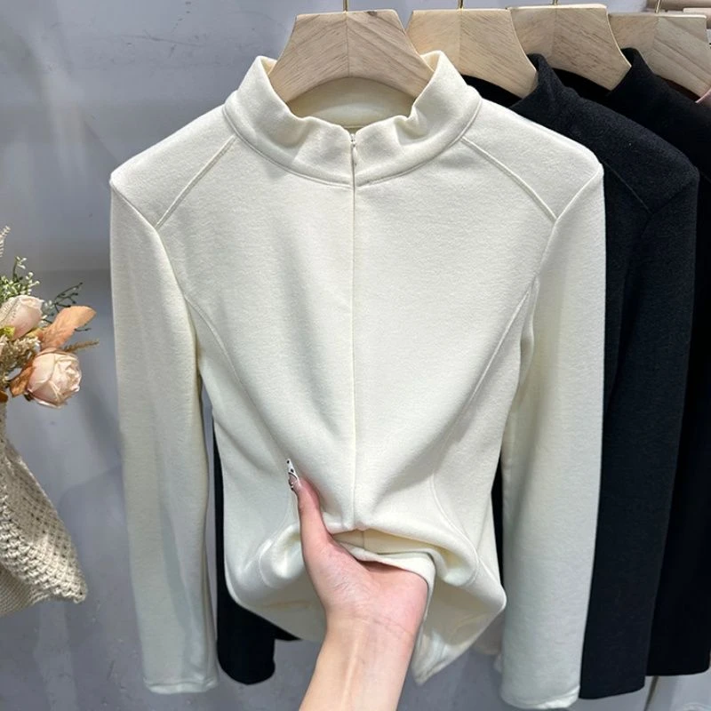 半高领2025秋冬新款双面磨毛德绒女内搭打底衫保暖柔软上衣卫衣潮