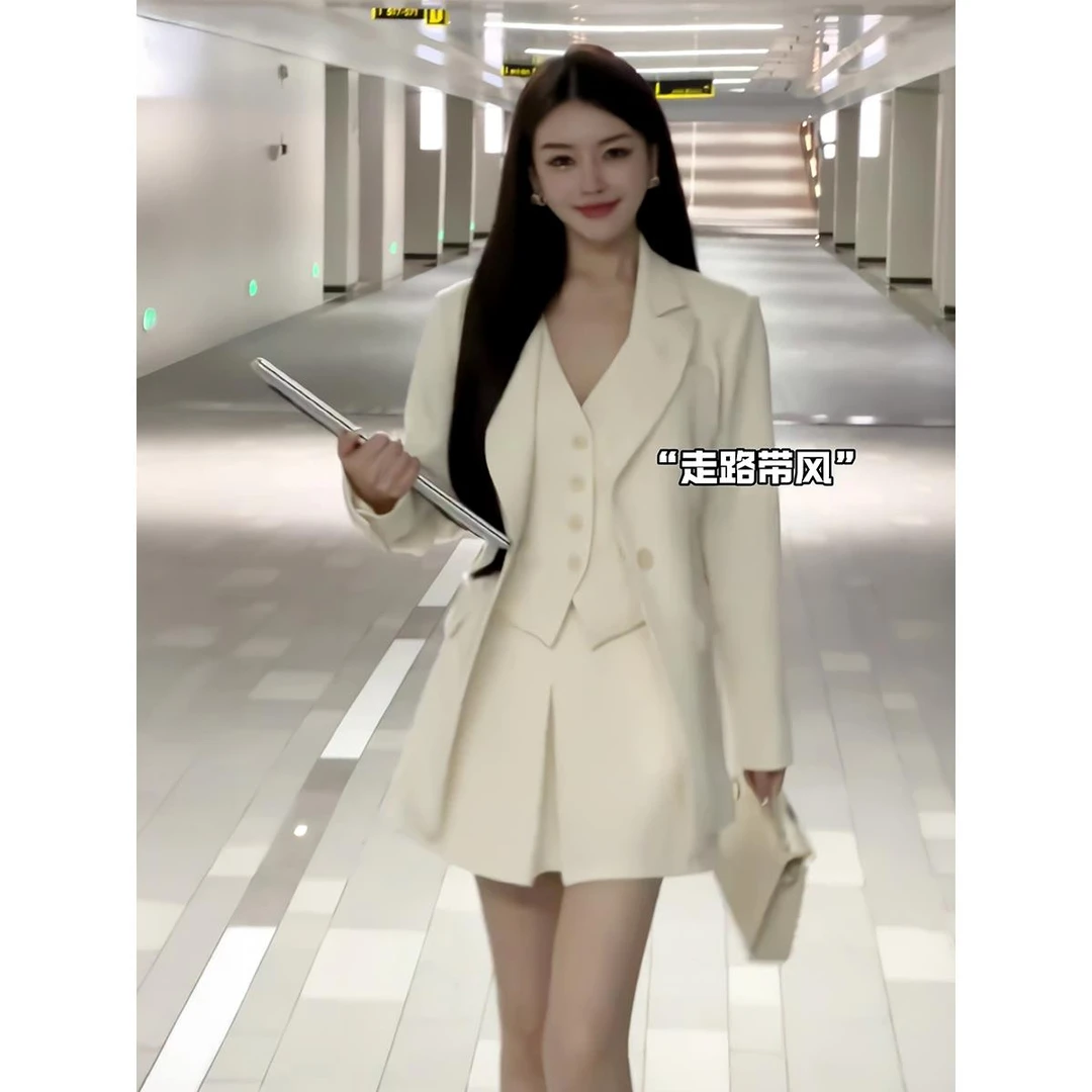 VOCKOO官方早春西装套装古力娜扎明星同款气质女马甲裤裙御姐高级