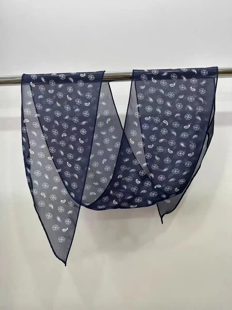 【春月】冷调风丨小领巾乔其手卷边细长雪纺飘带窄丝巾