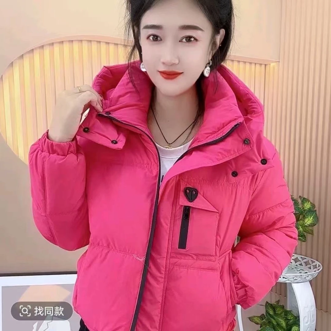 时尚冬季新款小个子短款连帽加厚宽松保暖面包服潮