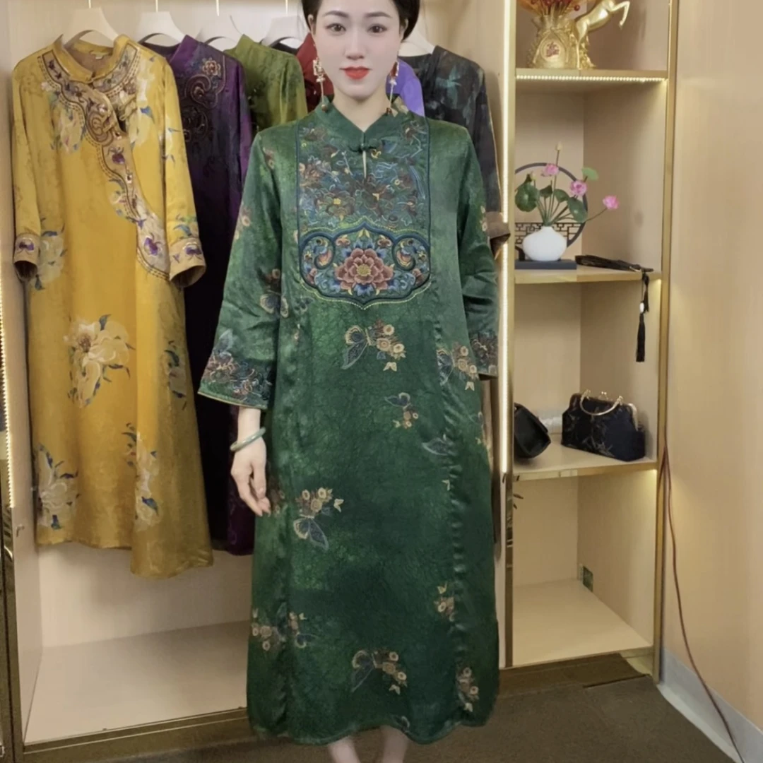 江南鑫雅阁【沉 香】国风重磅刺绣旗袍风遮肉显瘦连衣裙时尚中国风