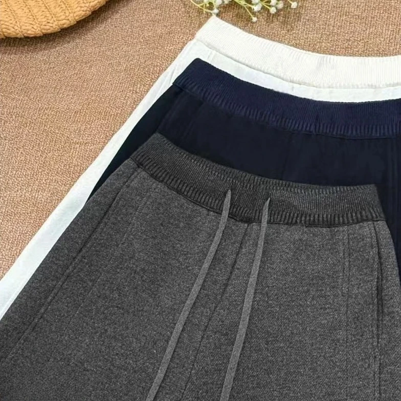 拉夏贝尔加绒款直筒裤2025秋冬季女装百搭休闲裤设计师窄版直筒裤