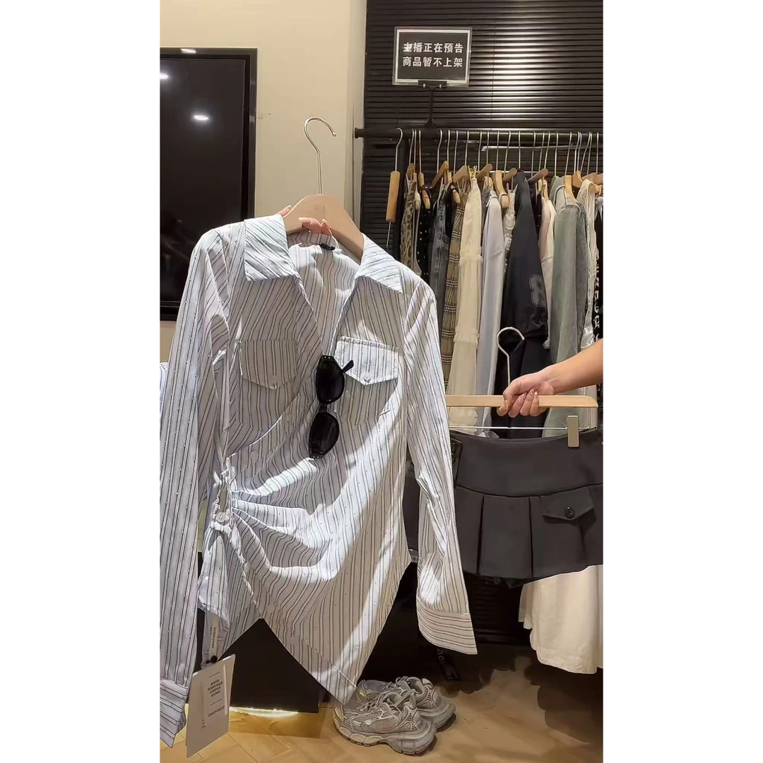 徐秋阳  带钻衬衫  夏季新款百搭时尚休闲显瘦显白衬衫12879