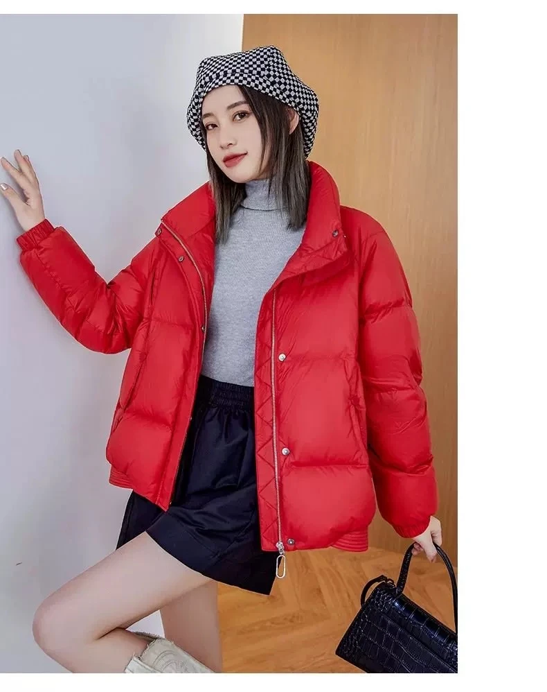 厚款立领短款红色宽松保暖羽绒服冬季韩版网红潮流