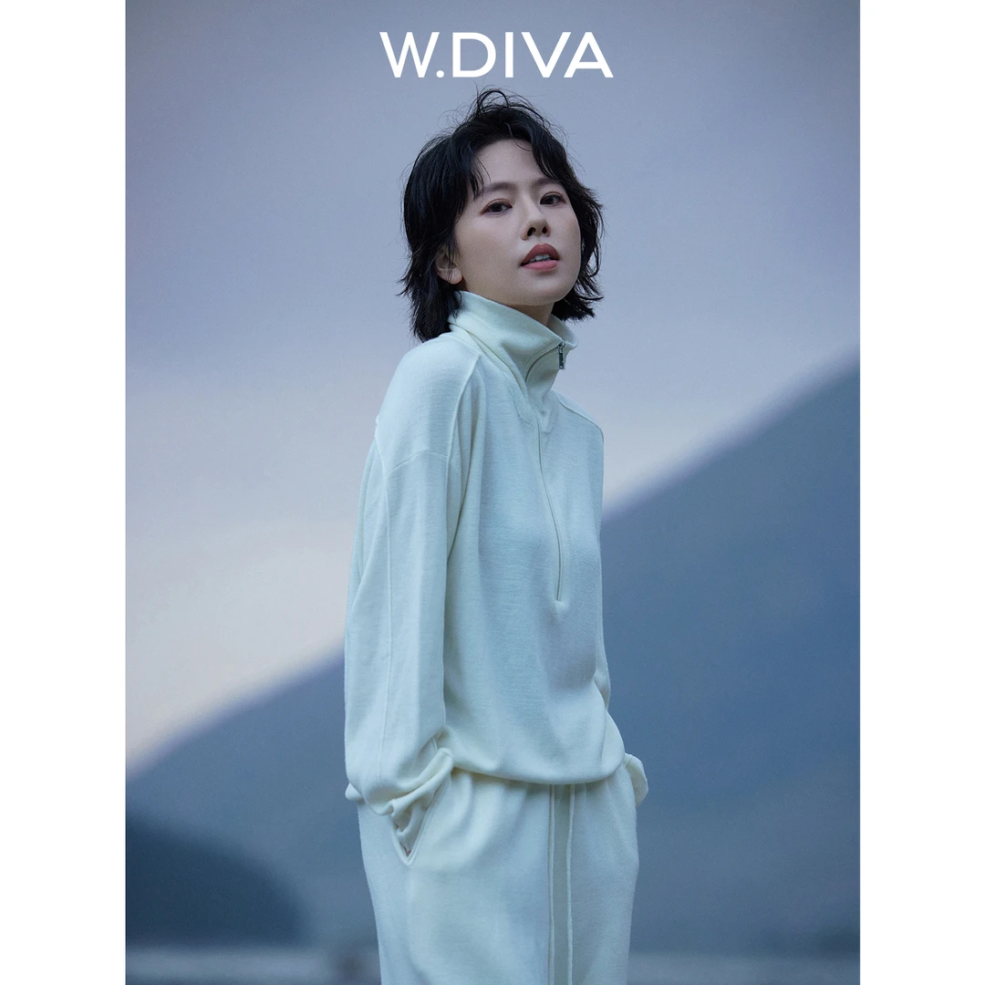 W.Diva【显瘦明星】半拉链翻领长袖羊毛衫老钱风松弛感女53Z012787